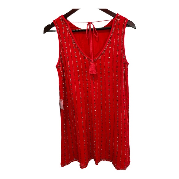 Lost + Wander Hand Beaded Swing Dress in Red NWT - Picture 8 of 9